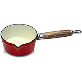 Red, Cast Iron Saucepan with Spout, Wood Handle, 0.75 Qt
