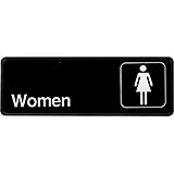 Black, ABS Womens Restroom Sign, 3" X 9", White Lettering
