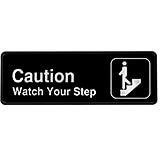 Black, ABS Caution - Watch Your Step Sign, 3" X 9", White Lettering