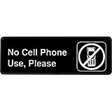 Black, ABS No Cell Phone Use, Please Sign, 3" X 9", White Lettering