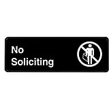 Black, ABS No Soliciting Sign, 3" X 9", White Lettering
