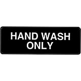Black, ABS Hand Wash Only Sign, 3" X 9", White Lettering