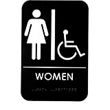 Black, ABS Womens Braille Handicapped Restroom Sign, ADA Compliant, 6" X 9", White Lettering
