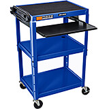 Blue, Steel 24" To 42" Height Adjustable AV / Utility Cart with Keyboard Tray