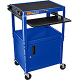 Blue, Steel 24" To 42" Height Adjustable AV / Utility Cart with Keyboard Tray and Storage Cabinet