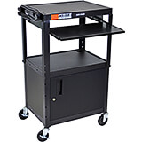 Black, Steel 24" To 42" Height Adjustable AV / Utility Cart with Keyboard Tray and Storage Cabinet