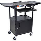 Black, Steel 24" To 42" Height Adjustable AV / Utility Cart with Keyboard Tray, Storage Cabinet & Folding Shelf