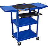 Blue, Steel 24" To 42" Height Adjustable AV / Utility Cart with Keyboard Tray & Folding Shelf
