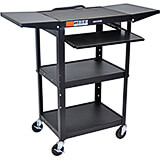 Black, Steel 24" To 42" Height Adjustable AV / Utility Cart with Keyboard Tray & Folding Shelf