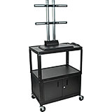 Black, 20" X 32" AV Cart / Flat Screen TV Stand, Adjustable Height W/ Storage