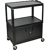 Black, Steel Extra Large 24" To 42" Height Adjustable AV / Utility Cart with Storage Cabinet