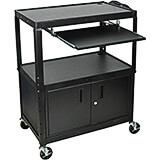 Black, Steel Extra Large 24" To 42" Height Adjustable AV / Utility Cart with Keyboard Tray & Storage Cabinet