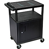 Black, Plastic 34" Tall Endura AV / Utility Cart with Locking Storage Cabinet