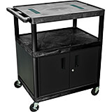 Black, Plastic 40" Tall Endura AV / Utility Cart with Locking Storage Cabinet
