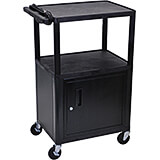 Black, Plastic 42" Tall Endura AV / Utility Cart with Locking Storage Cabinet