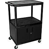 Black, Plastic 48" Tall Endura AV / Utility Cart with Locking Storage Cabinet