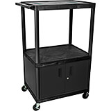 Black, Plastic 54" Tall Endura AV / Utility Cart with Locking Storage Cabinet