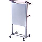Gray, Steel Portable Podium / Lectern, Height Adjustable Stand with Wheels and Shelf