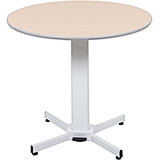 White, Steel 27.5" To 42" Height Adjustable Pedestal Table with Wheels, Pneumatic, 31.5" Diameter