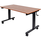 Walnut, Steel 29.5" To 45.25" Height Adjustable Desk, Crank Adjustable Sit Stand Desk, 60" L W/ Black Legs