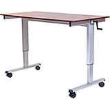 Dark Walnut, Steel 32.6" To 48.5" Height Adjustable Desk, High Speed Crank Adjustable Sit Stand Desk, 60" Long