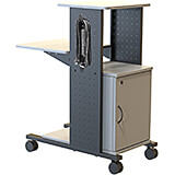 Black and Gray, Steel Rolling Projector Stand / AV Cart W/ Locking Storage Cabinet and Power Strip