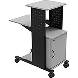 Black and Gray, Steel Rolling Projector Stand / AV Cart W/ Locking Storage Cabinet, 3 Shelves & Keyboard Tray