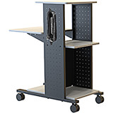 Black and Gray, Steel Rolling Projector Stand / AV Cart, 3 Shelves, Keyboard Tray and Power Strip