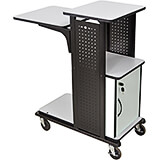 Black and Gray, Steel Heavy Duty Projector Stand / AV Cart W/ Locking Storage Cabinet, 3 Shelves & Keyboard Tray