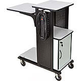 Black and Gray, Steel Heavy Duty Projector Stand / AV Cart W/ Locking Storage Cabinet and Power Strip