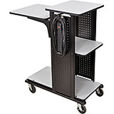 Black and Gray, Steel Heavy Duty Projector Stand / AV Cart, 3 Shelves, Keyboard Tray and Power Strip